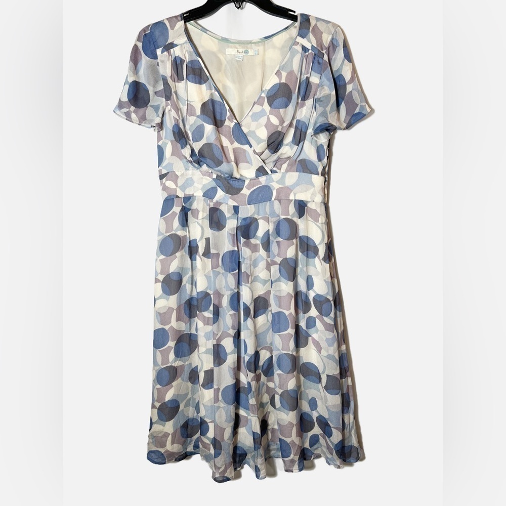 Boden Blue Polka Dot V-Neck Midi Dress